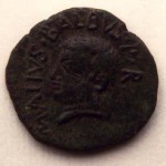 Moneta detta del Sardus Pater. Rovescio: volto della divinità eponima dell'isola con la scritta Sard(us) Pater (post 38 a.C.).